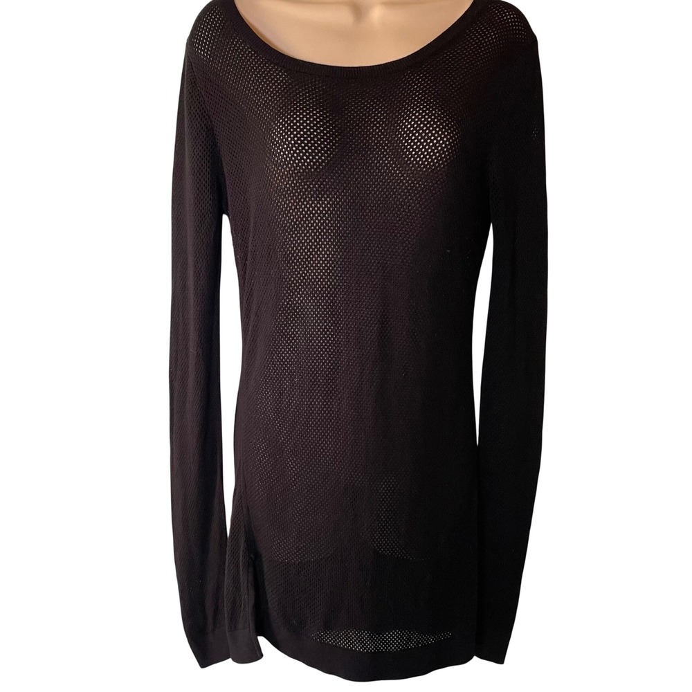 Express Women's Sweater Size Large Longline Black Open Knit Y2K Look Grunge